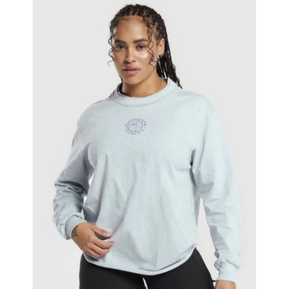Gymshark Legacy Long Sleeve Two Side Logo T Shirt Gray Size XL